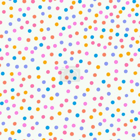 Abstraktes, nahtloses Muster mit handgezeichneten kleinen Punkten. Vector Polka Dot Textur. Netter und einfacher Hintergrund mit bunten, chaotischen Punkten