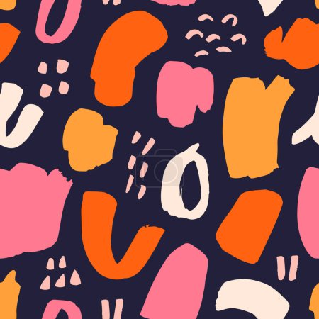 Ilustración de Abstract brush strokes pattern. Seamless vector texture with hand drawn shapes. Bright background with different ink elements - Imagen libre de derechos