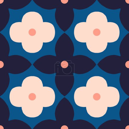 Illustration for Abstract floral seamless pattern in retro style. Mid century modern vector texture with simple flowers. Beautiful floral tile background. - Royalty Free Image