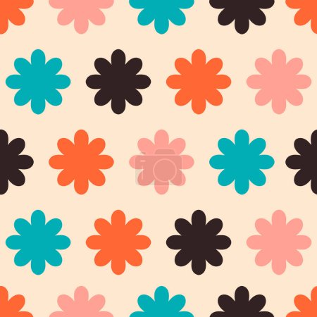 Illustration for Beautiful seamless texture in retro style. Abstract floral tile in retro style. Colorful vector background with simple flowers. Floral tile pattern. - Royalty Free Image