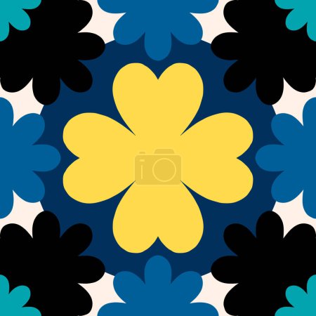 Téléchargez les illustrations : Abstract floral tile pattern. Vector seamless texture with colorful floral composition. Beautiful floral background. - en licence libre de droit