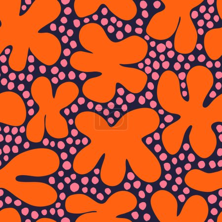 Téléchargez les illustrations : Vector seamless pattern with hand drawn ink dots and organic shapes. Simple and bold texture in naive art style. - en licence libre de droit