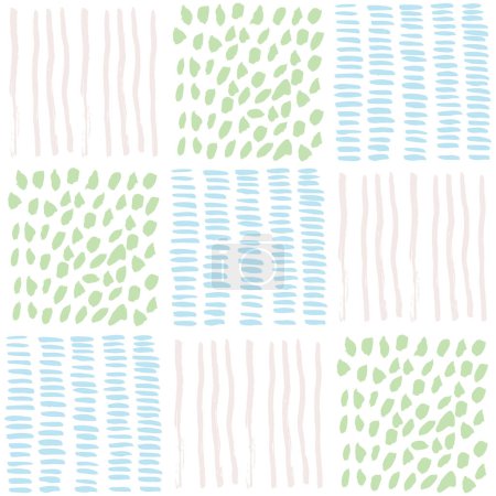 Téléchargez les illustrations : Vector texture with different brush strokes. Seamless pattern with hand drawn ink lines and spots. - en licence libre de droit