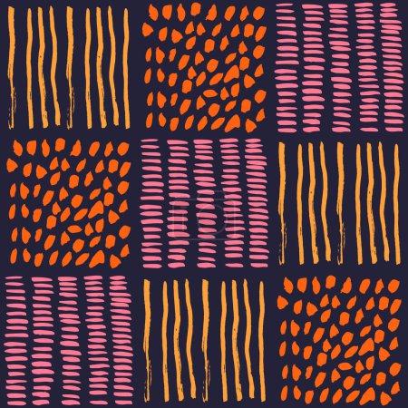 Ilustración de Vector texture with different brush strokes. Seamless pattern with hand drawn ink lines and spots. - Imagen libre de derechos