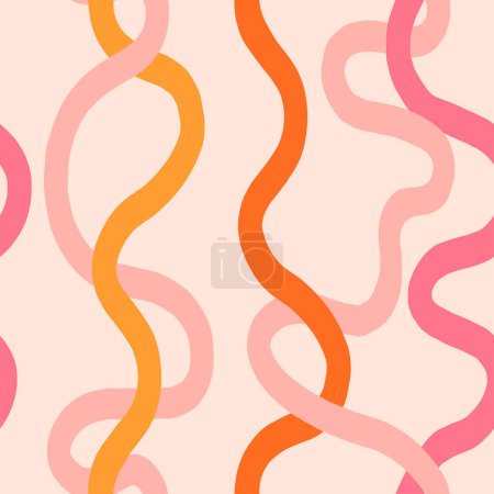 Ilustración de Vector twisted curvy lines pattern. Abstract seamless texture with hand drawn swirl lines. Funky background in retro style - Imagen libre de derechos