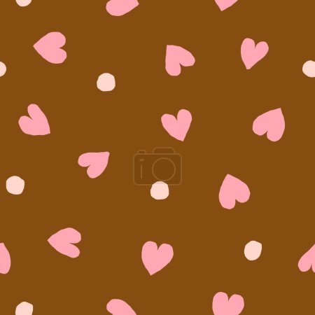 Illustration for Hearts and Dots seamless pattern. Vector texture with different hearts. Lovely background, perfect for nursery prints, surface design and packaging - Royalty Free Image