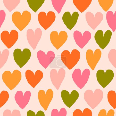 Illustration for Beautiful seamless texture with different hearts. Romantic vector texture with coloured hearts. Bright Love background - Royalty Free Image