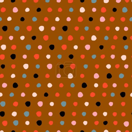 Téléchargez les illustrations : Simple et coloré Polka Dot motif sans couture. Texture vectorielle pointillée. Fond à pois différents dessinés à la main dans un style rétro - en licence libre de droit