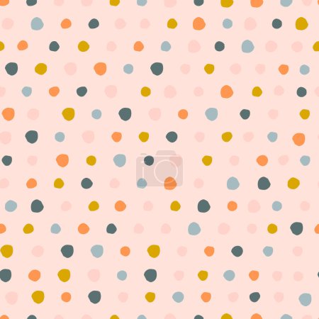 Ilustración de Patrón sencillo y colorido Polka Dot sin costuras. Textura punteada vectorial. Dibujado a mano diferentes lunares fondo en estilo retro - Imagen libre de derechos