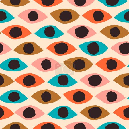 Illustration for Seamless pattern with different cutout shapes. Abstract eyes texture. Vector background in retro style - Royalty Free Image