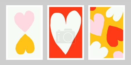Ilustración de Wall Art - conjunto de tres carteles con Corazones. Ilustración romántica vectorial. Colección de pósters con corazón recortado. Decoración para el hogar imprimible - Imagen libre de derechos