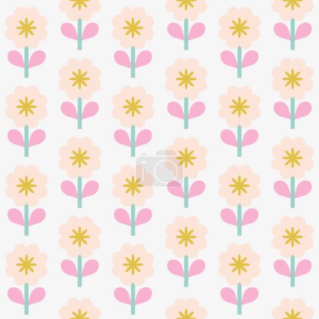 Ilustración de Hermoso patrón floral en estilo retro. Elegante textura sin costuras con flores repetitivas. Fondo de campo floral abstracto - Imagen libre de derechos
