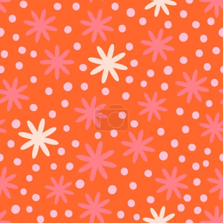Illustration for Abstract Doodle texture with simple flowers and dots. Cute vector decorative texture. Seamless background - Royalty Free Image
