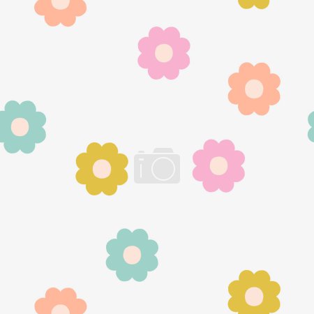 Illustration for Abstract seamless texture with simple flowers. Creative minimalistic floral vector pattern. Beautiful floral background in retro style. - Royalty Free Image