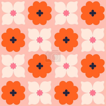 Illustration for Abstract Floral tile seamless pattern. Vector Retro Flowers repetitive texture. Vintage floral background - Royalty Free Image
