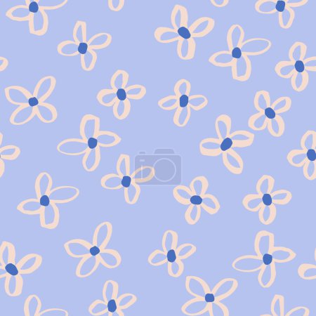 Illustration for Beautiful floral pattern with hand drawn flowers. Vector seamless texture with simple ink flowers. Summer floral filed background - Royalty Free Image