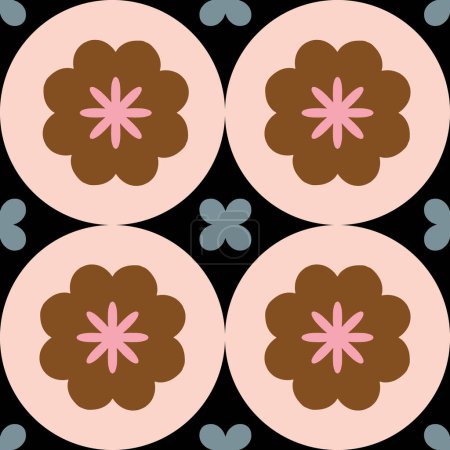 Ilustración de Moderno patrón de baldosas florales en estilo retro. Formas geométricas simples textura. Fondo decorativo de mosaico - Imagen libre de derechos