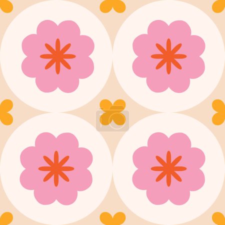 Téléchargez les illustrations : Motif moderne de tuiles florales dans un style rétro. Texture géométrique simple. Fond mosaïque décorative - en licence libre de droit