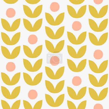 Illustration for Simple and cute vector pattern with botanical motif. Seamless texture with stylised flowers. Minimal naturalistic background - Royalty Free Image