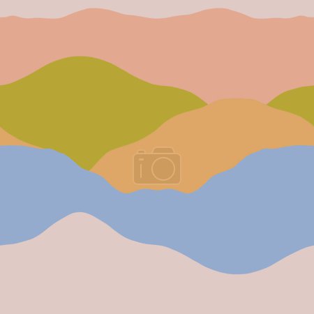 Ilustración de Patrón de montañas sin costura abstracta. Textura de paisaje vectorial con montañas planas en una hermosa paleta de colores. Fondo de naturaleza moderna - Imagen libre de derechos