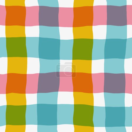 Illustration for Creative Checkered vector texture with multicoloured horizontal and vertical lines. Modern seamless plaid pattern. Fun striped background - Royalty Free Image