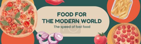 Téléchargez les illustrations : Modèle d'annonces Facebook avec le concept américain fastfood, aquarelle styl - en licence libre de droit