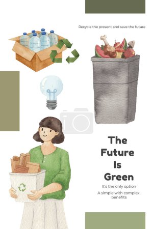 Illustration for Pinterest template with global recycling concept; watercolor style - Royalty Free Image