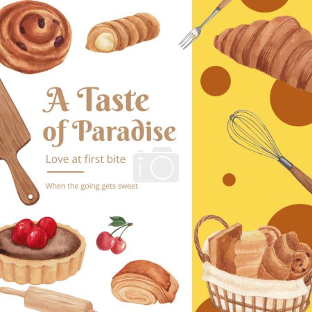 Téléchargez les illustrations : Modèle de message Instagram avec concept de journée de pâtisserie, styl aquarelle - en licence libre de droit