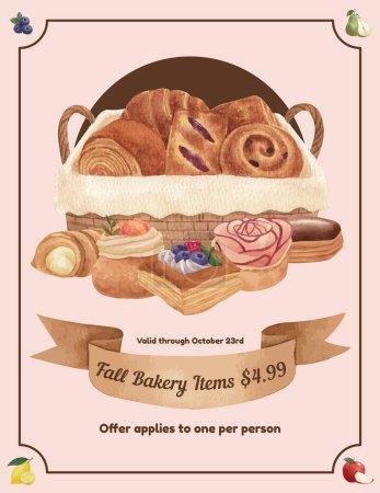 Illustration for Poster template with pastry day concept, watercolor style - Royalty Free Image