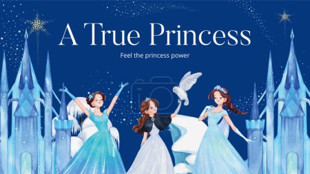 Téléchargez les photos : Modèle de bannière de blog avec le concept de fantaisie d'hiver prince, styl aquarelle - en image libre de droit