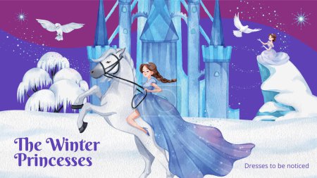 Illustration for Blog banner template with prince winter fantasy concept,watercolor styl - Royalty Free Image