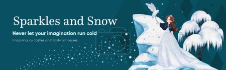 Téléchargez les photos : Modèle d'annonces Facebook avec prince concept fantaisie hiver, aquarelle styl - en image libre de droit