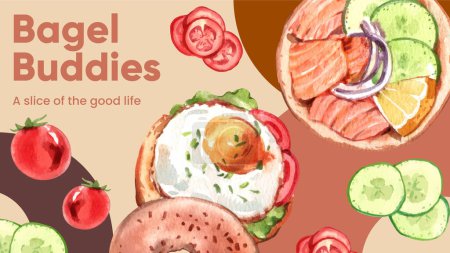 Ilustración de Plantilla de banner de blog con concepto de día de bagel, estilo acuarela - Imagen libre de derechos