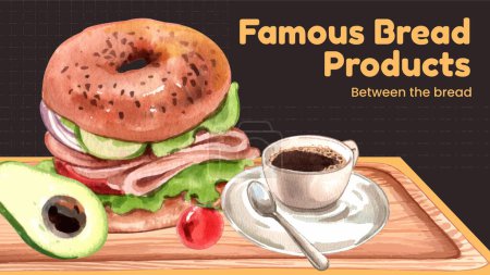 Illustration for Blog banner template with bagel day concept,watercolor styl - Royalty Free Image