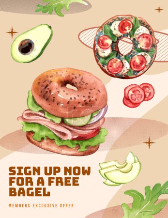 Poster template with bagel day concept,watercolor styl