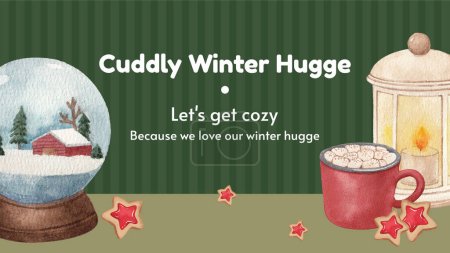 Ilustración de Plantilla de banner de blog con concepto de vida de abrazo de invierno, estilo acuarela - Imagen libre de derechos