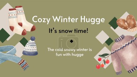 Illustration for Blog banner template with winter hugge life concept,watercolor styl - Royalty Free Image