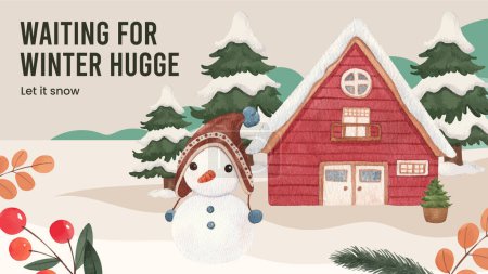 Ilustración de Plantilla de banner de blog con concepto de vida de abrazo de invierno, estilo acuarela - Imagen libre de derechos