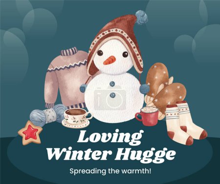 Facebook-Postvorlage mit winterlicher Umarmung, Aquarell-Styling