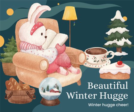 Facebook post template with winter hugge life concept,watercolor styl