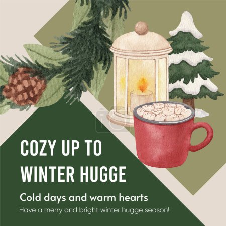 Modèle de message Instagram avec concept de vie énorme hiver, aquarelle styl