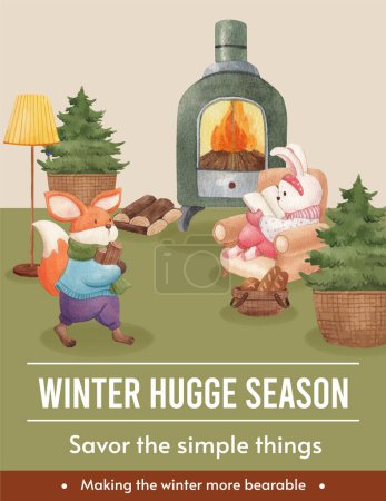 Poster template with winter hugge life concept,watercolor styl