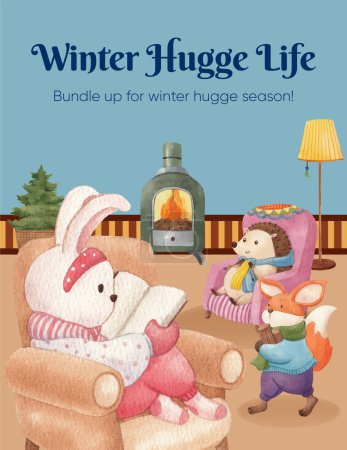 Poster template with winter hugge life concept,watercolor styl