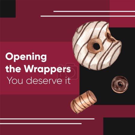 Téléchargez les illustrations : Instagram post modèle avec concept de dessert au chocolat, aquarelle styl - en licence libre de droit