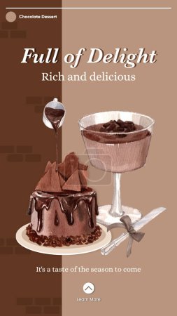 Téléchargez les illustrations : Modèle d'histoire Instagram avec concept de dessert au chocolat, aquarelle styl - en licence libre de droit