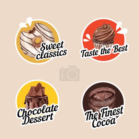 Illustration for Logo template with chocolate dessert concept,watercolor styl - Royalty Free Image