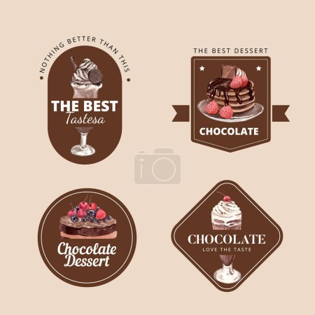 Téléchargez les photos : Modèle de logo avec concept de dessert au chocolat, aquarelle styl - en image libre de droit