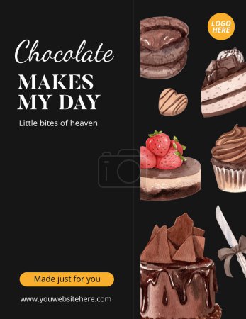 Téléchargez les photos : Modèle d'affiche avec concept de dessert au chocolat, aquarelle styl - en image libre de droit