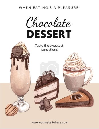 Illustration for Poster template with chocolate dessert concept,watercolor styl - Royalty Free Image