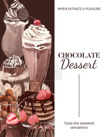 Illustration for Poster template with chocolate dessert concept,watercolor styl - Royalty Free Image